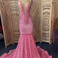 Cotton Candy Pink Velvet Prom Dress